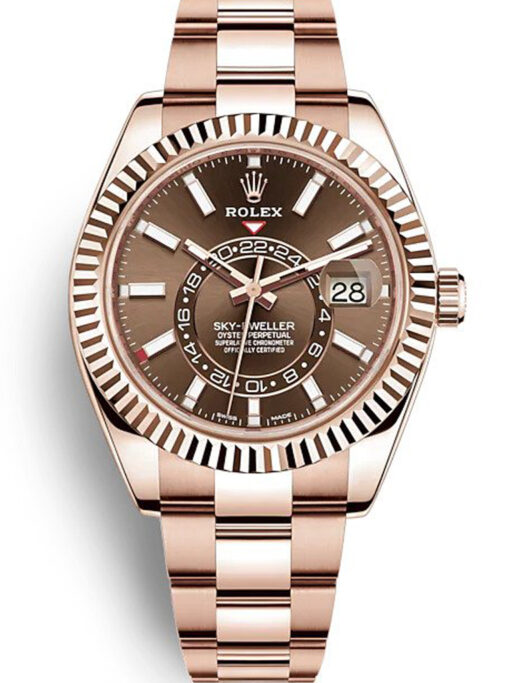 Rolex Sky-Dweller 42mm watch with chocolate brown dial and Everose gold bracelet