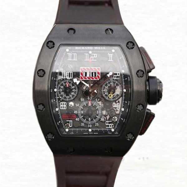 Richard Mille RM011 Super Clone Automatic Men Rubber Band Watch Transparent Dial