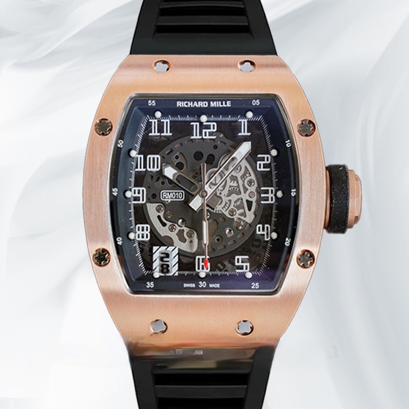 Richard Mille RM010 Super Clone Men Automatic Arabic Numeral Black Dial Rubber Band